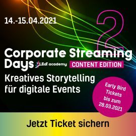 Bild zu Corporate Streaming Days 2: Content Edition Zwei-Tages-Seminar kreatives Storytelling für Digital-Events